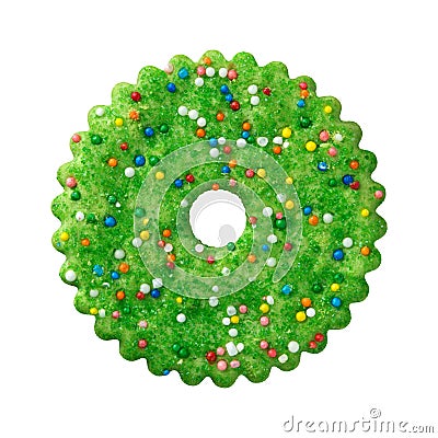 Round Green Christmas Cookie Stock Photo