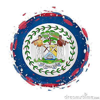 Round grunge flag of Belize with splashes in flag color Vector Illustration