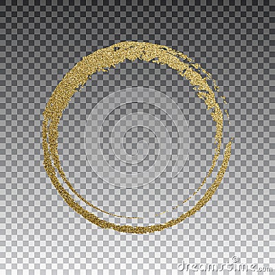 Round grunge golden frame on checkered background. Vector Illustration