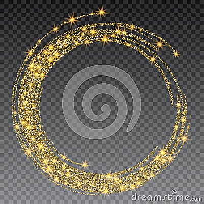 Round grunge golden frame on checkered background. Circle luxury vintage border, Label, logo design element. Hand drawn Vector Illustration