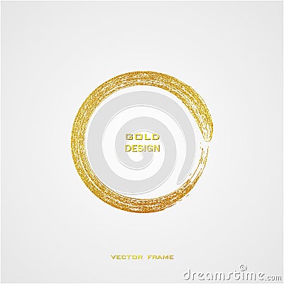 Round grunge golden frame on on transparent background. Circle luxury vintage border, Vector Illustration