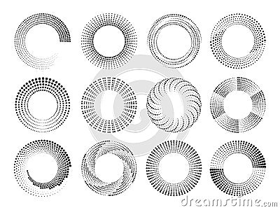 Round halftone frames. Grunge circular design, dotted medical or business logo template. Abstract artistic circle, dot Vector Illustration
