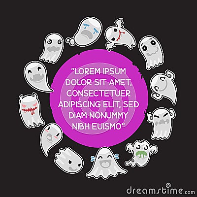 Round Halloween Frane with Ghosts Vector Illustration