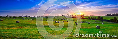 Round Hay Bails in a Field Stock Photo