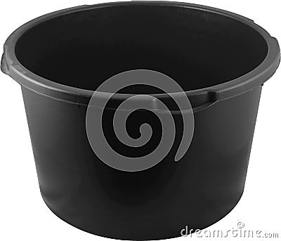 Round heavy duty black plastic basin for construction works. Isolated on white Stock Photo