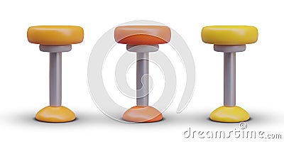 Round high backless chairs, front view. Set of options in different colors Vector Illustration
