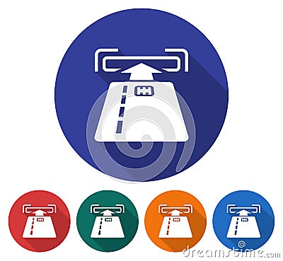 Round icon of ATM card slot Vector Illustration