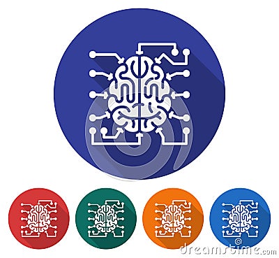 Round icon of brain as central processing unit Vector Illustration