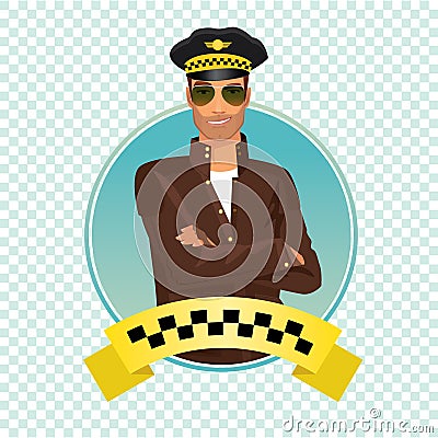 Round icon with unshaved taxi driver Vector Illustration