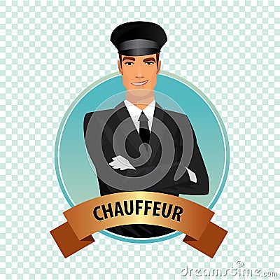 Round icon on white background with chauffeur Vector Illustration