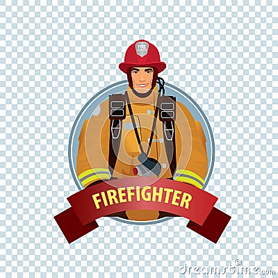 Round icon on white background with firefighter Vector Illustration