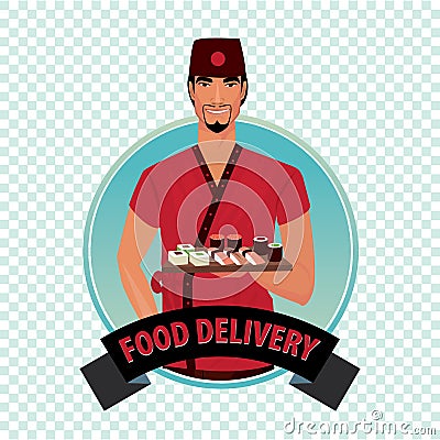 Round icon on white background with food courier Vector Illustration