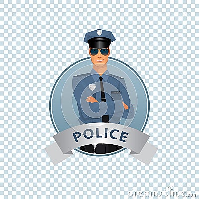 Round icon on white background with policeman Vector Illustration