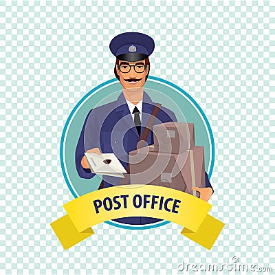 Round icon on white background with postman Vector Illustration