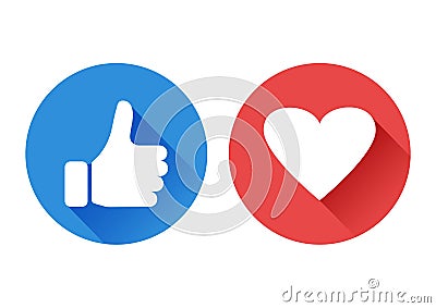 Round icons for evaluation. Rating symbols. Button thumb up and heart. Vector Cartoon Illustration