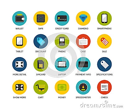 Round icons thin flat design, modern line stroke Vector Illustration