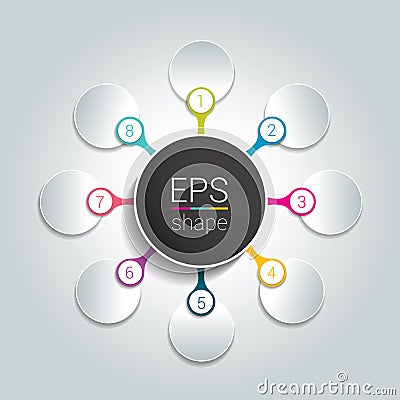 Round infographic 8 steps net flow chart. Diagram, graph, chart, flowchart, banner template. Vector Illustration