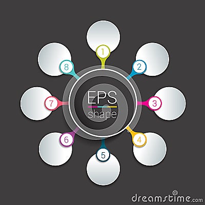 Round infographic 8 steps net flow chart. Diagram, graph, chart, flowchart, banner template. Vector Illustration