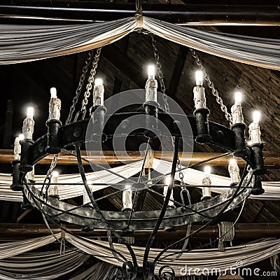 Round iron chandelier. Stock Photo