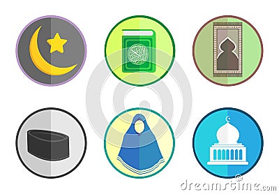 6 Round Islamic Flat Icon Set Stock Photo