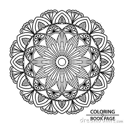 Round Isolated flowers mandala Coloring Book Page Vector Illustration