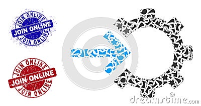 Cog Integration Mosaic of Fractions with Join Online Textured Stamps Vector Illustration