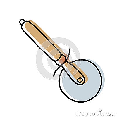 Round knife. Kitchenware sketch. Doodle line vector kitchen utensil and tool. Cutlery illustration Vector Illustration