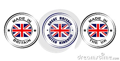 Round label "Made in Great Britain, United kingdom" with flag Vector Illustration