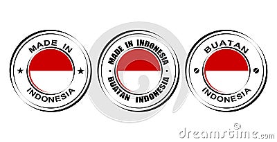 Round labels "Made in Indonesia" with flag Vector Illustration