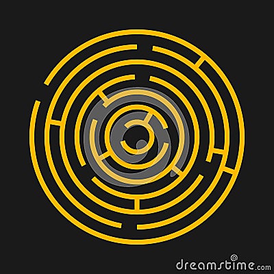 Round labyrinth maze game. Maze circle fun puzzle isolated on black background. Puzzle riddle logic game concept. Vector Vector Illustration