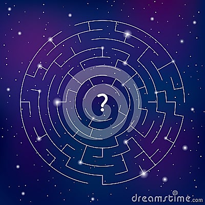 Round labyrinth on space background, find your way Vector Illustration