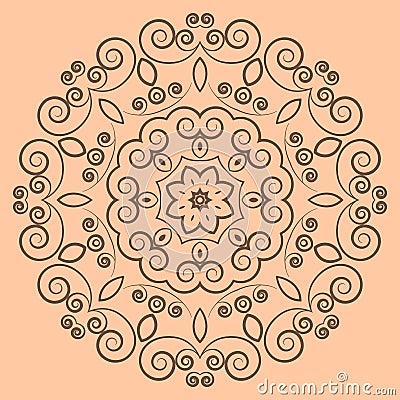 Round lacy brown pattern on beige background Vector Illustration