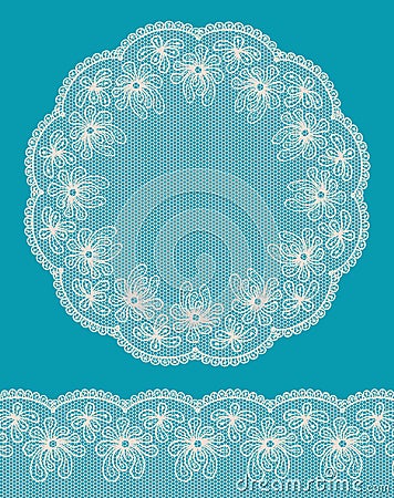 Round lacy frame with lacy bottom border. Vector Illustration