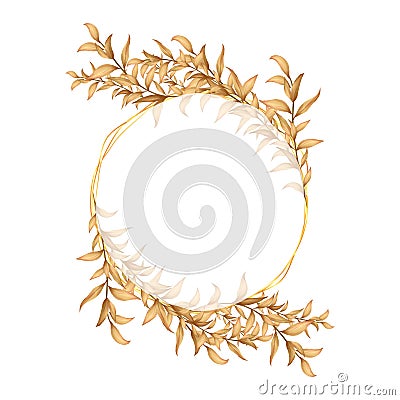 Round Leaves Golden Frame. Save the Date, Wedding Invitation Multipurpose Cards Vector Illustration