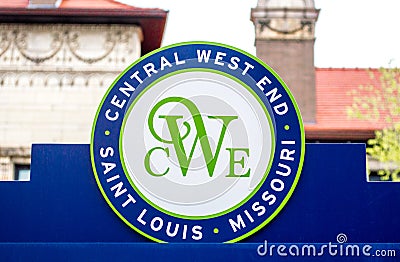 Round welcome sign in the St. Louis Central West End area Editorial Stock Photo