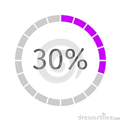 Round loading bar with 30 percent filled interface. Buffering, transfer, progress, waiting or downloading symbol Vector Illustration