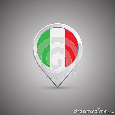 Round location pin with flag of Italy Stock Photo