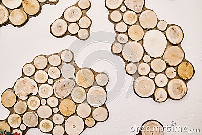 Round log houses tree. Abstract. Stock Photo