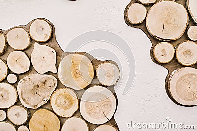 Round log houses tree. Abstract. Stock Photo