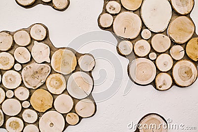 Round log houses tree. Abstract. Stock Photo