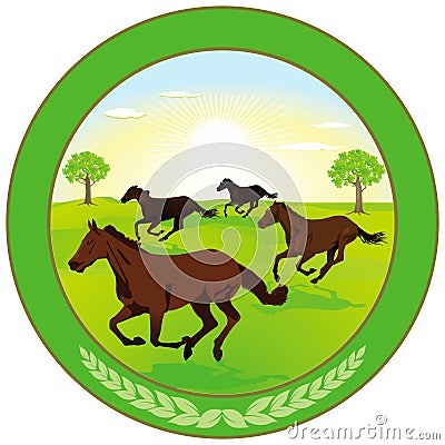 Round logo with horses Vector Illustration
