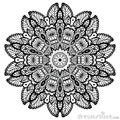 Round mandala. Black and white. Vector Illustration