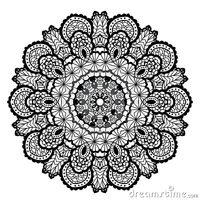 Round mandala. Black and white. Vector Illustration