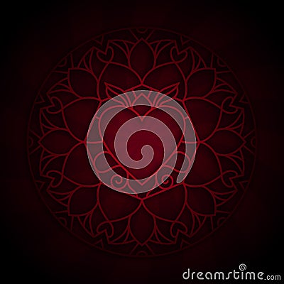 Round mandala pattern with hearts interwoven in red ornament Stock Photo