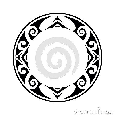 Round Maori geometrical round border frame design. Vector Illustration