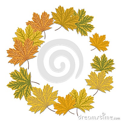 Round maple leaf frame. Autumnal wreath frame with colorful leaves Vector Illustration