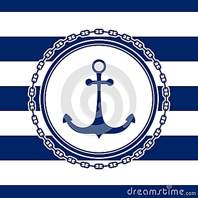 Round Marine Emblem with Anchor Vector Illustration