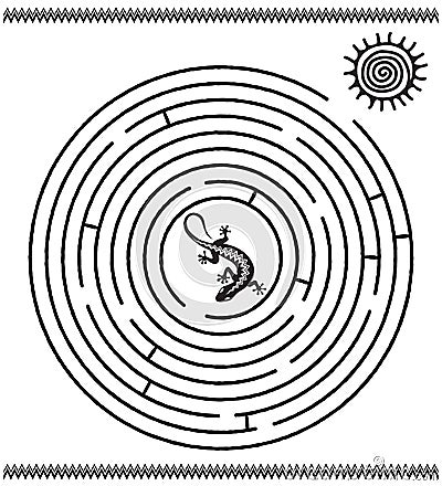 Round maze for kids and adults. Native American Indians symbols. Vector Illustration