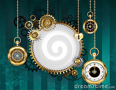 Round mechanical banner on green background Vector Illustration