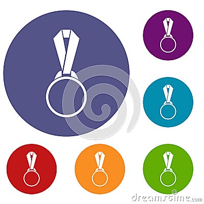 Round medal with ribbon icons set Vector Illustration